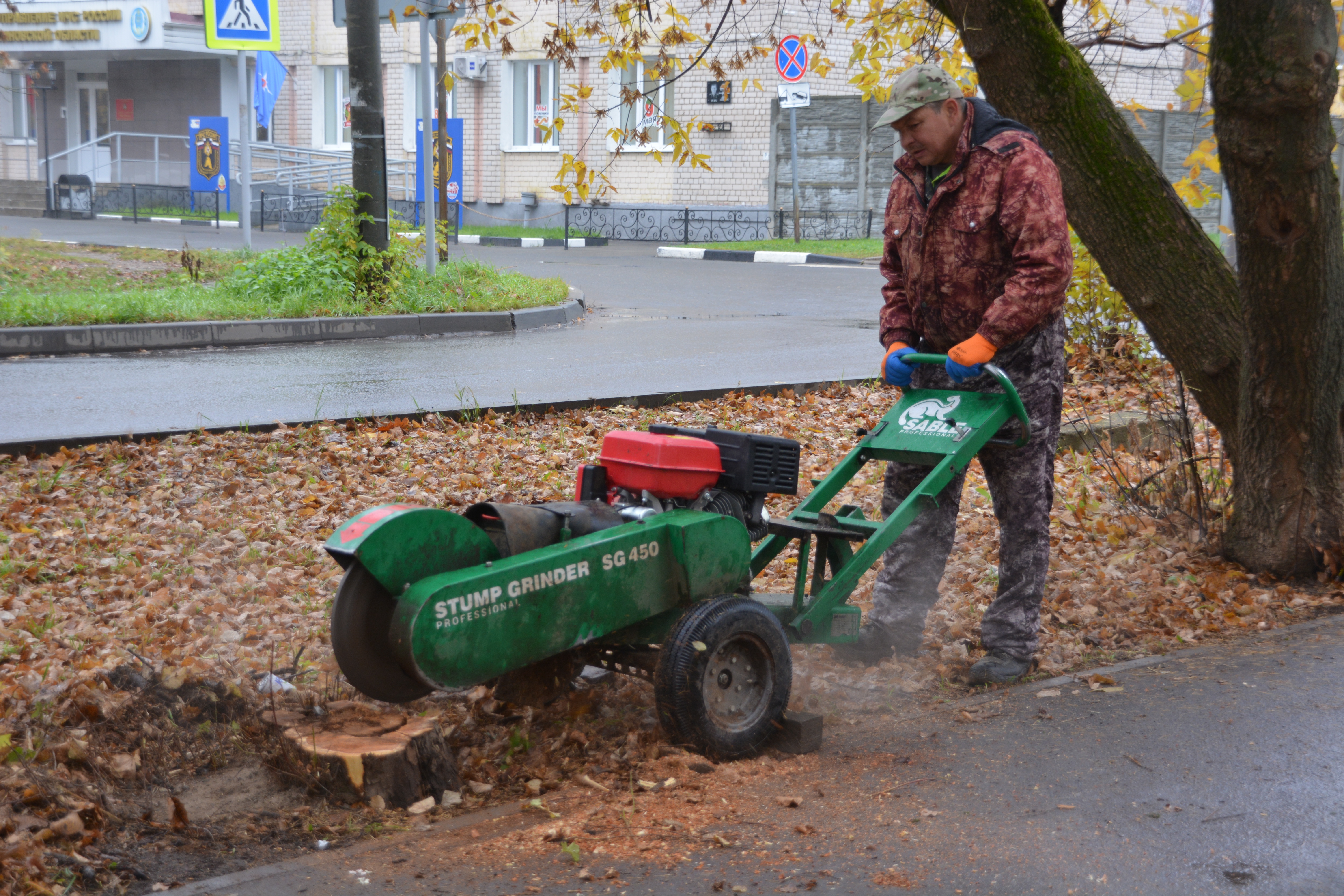 В Иванове удаляют пни снесенных деревьев.